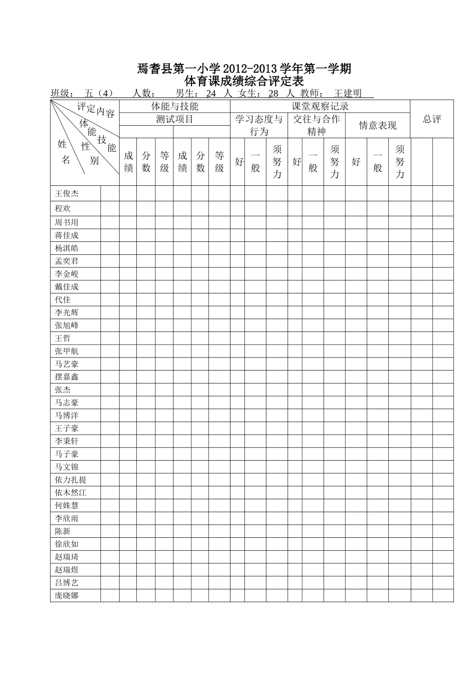 体育课综合评定表_第1页