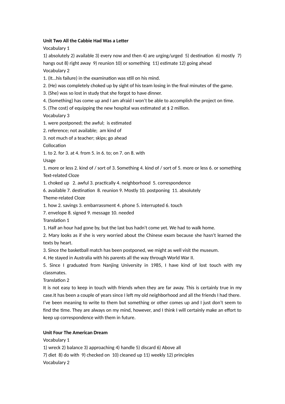 全新版大学英语综合教程-第一册-U12456答案_第2页