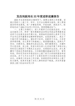 发改局副局长年度述职述廉报告