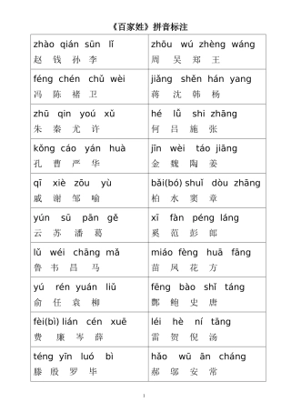 全新整理好的百家姓全文带拼音标注--标准打印