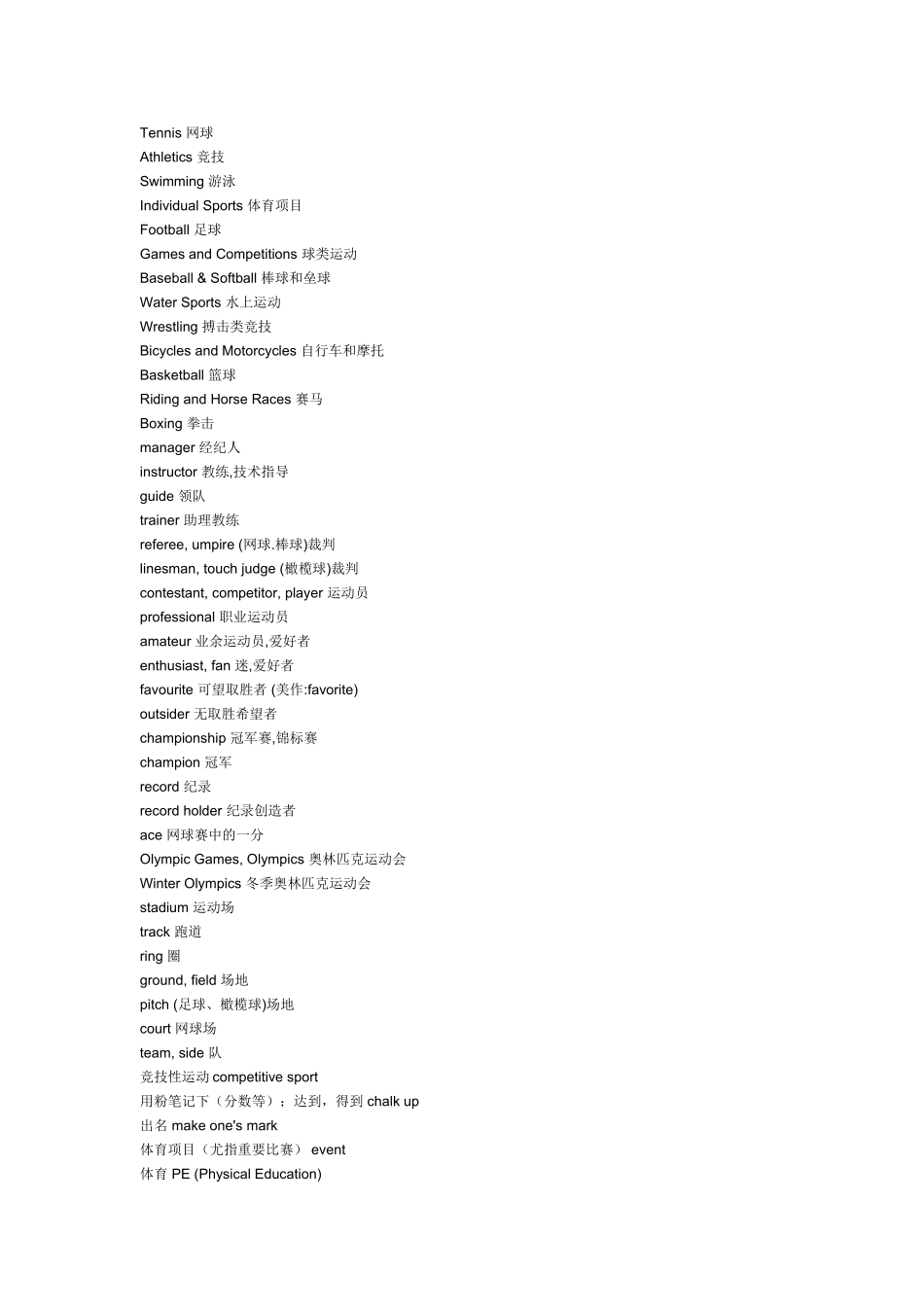 体育、运动会相关的英语词汇_第1页