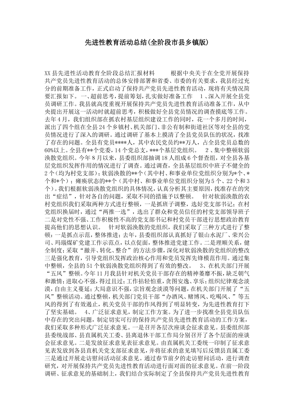 先进性教育活动总结(全阶段市县乡镇版)-党团工会模板_第1页