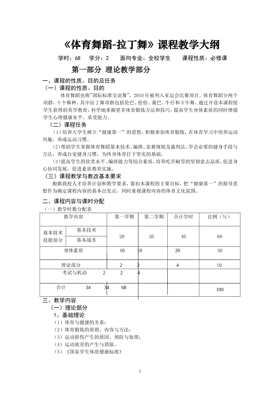 体育舞蹈-拉丁舞教学纲要_第1页