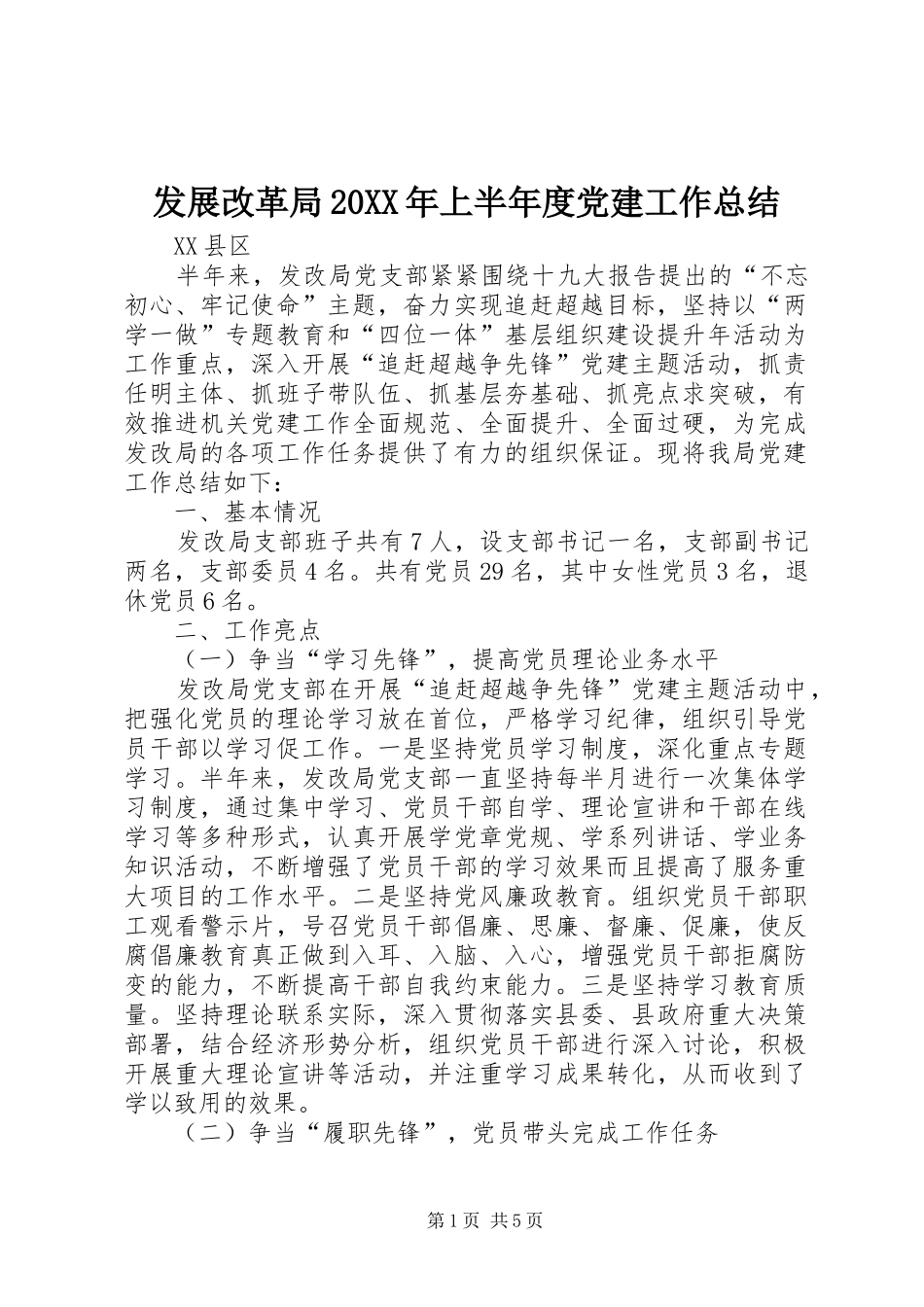 发展改革局上半年度党建工作总结_第1页