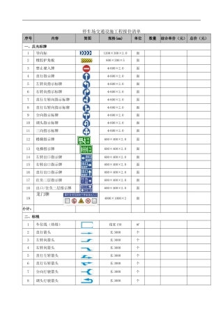 停车场交通设施工程清单、技术要求