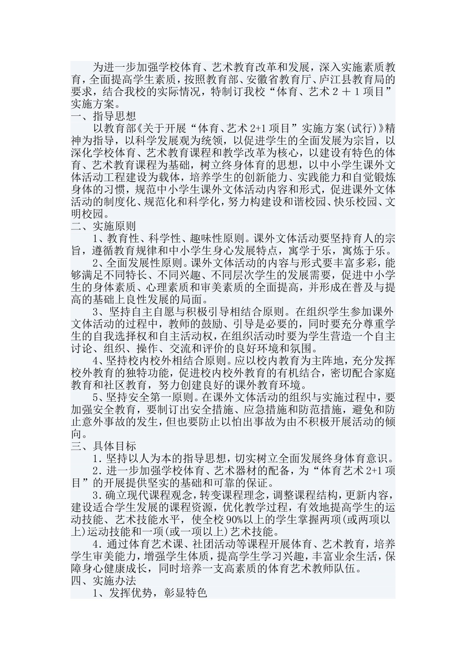 体育艺术2+1项目实施方案_第1页