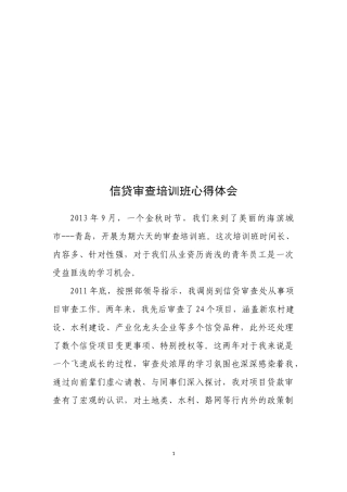 信贷审查培训班心得体会2