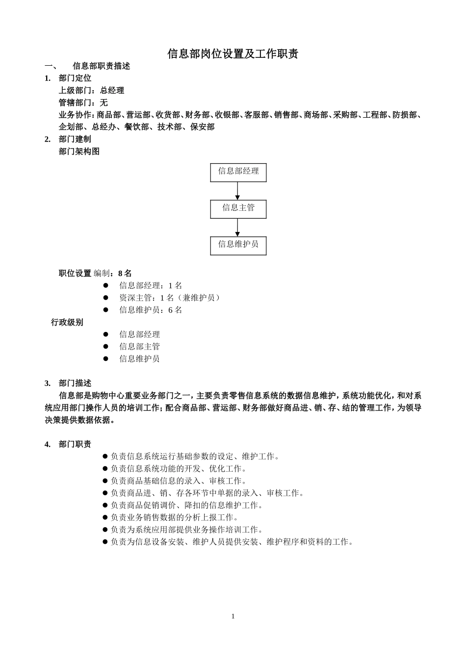 信息部岗位设置及工作职责修(新改)_第1页