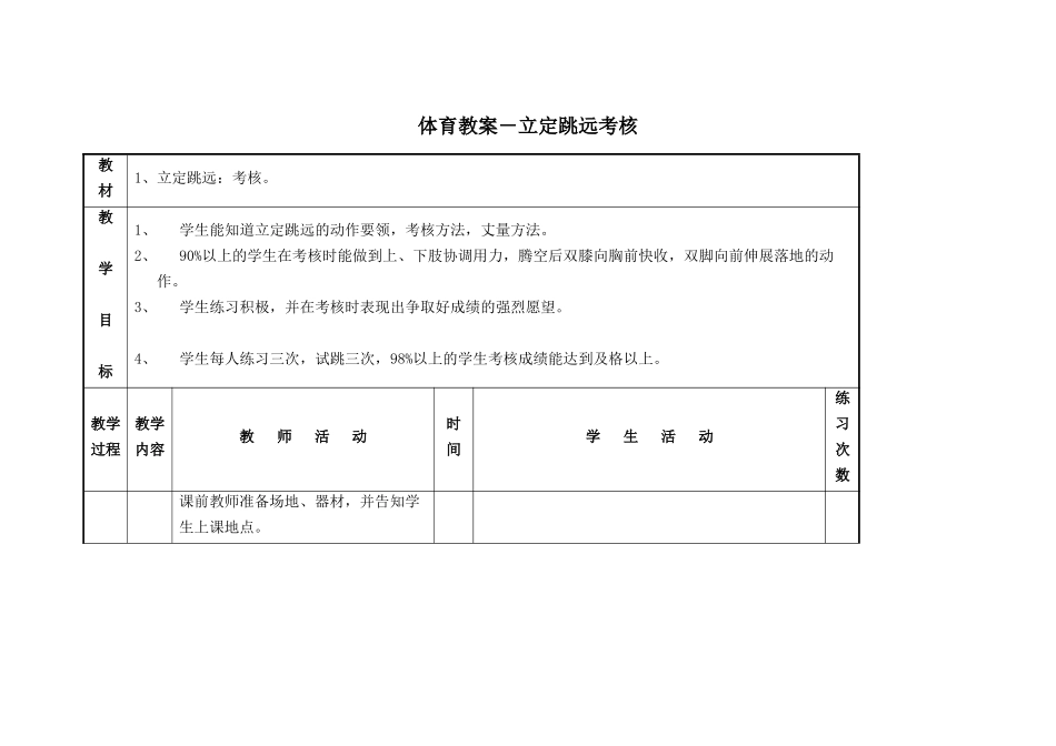 体育教案-立定跳远考核_第1页