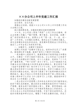 分公司上半年党建工作汇报