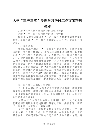 大学三严三实专题学习研讨工作方案模板