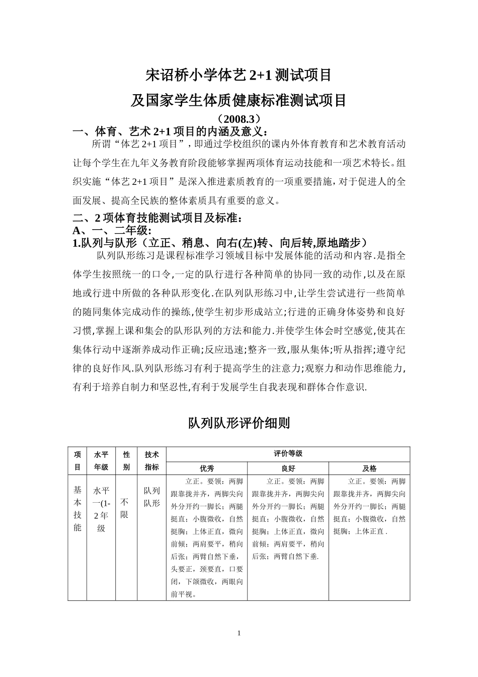 体育与艺术2+1测试标准[1]_第1页
