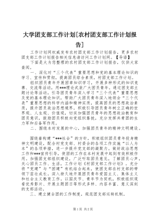 大学团支部工作计划农村团支部工作计划报告