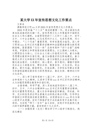 大学宣传思想文化工作要点