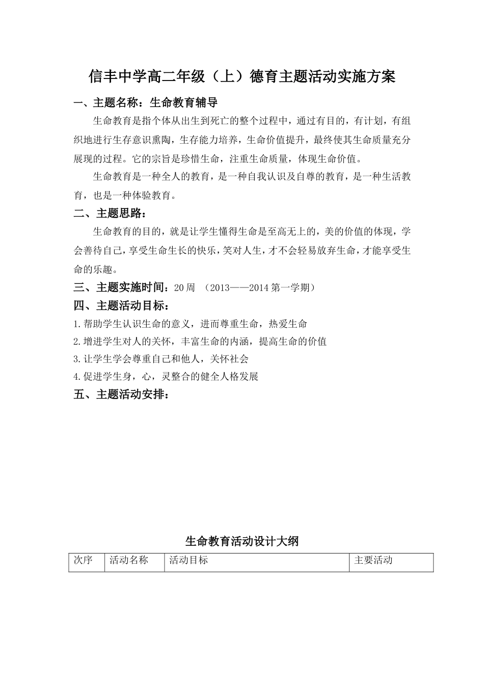 信丰中学高二年级德育主题活动实施方案_第1页