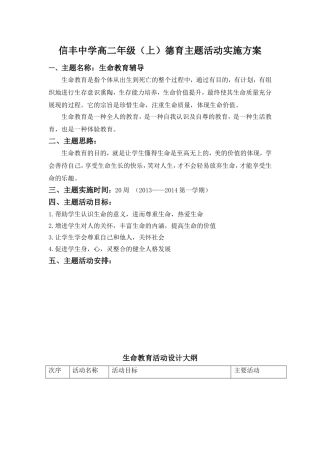 信丰中学高二年级德育主题活动实施方案