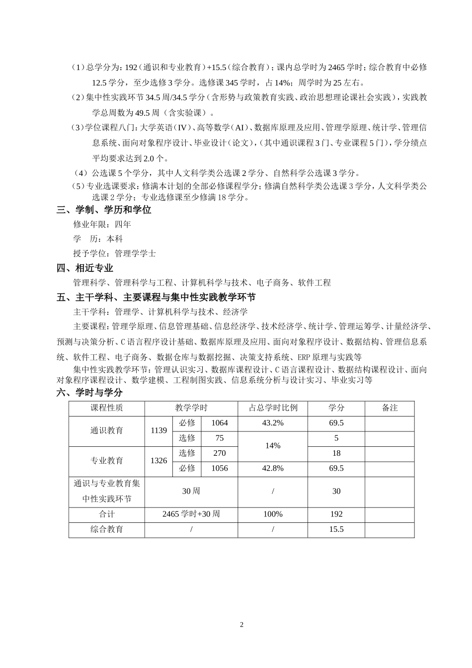 信息管理与信息系统专业本科人才培养计划_第2页