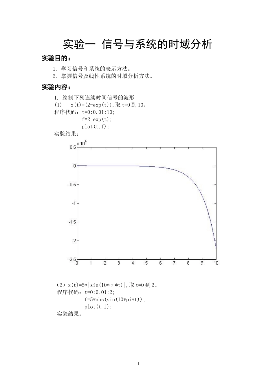 信号与系统——时域分析实验报告_第1页