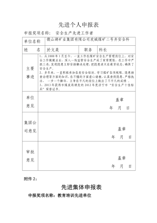先进个人申报表