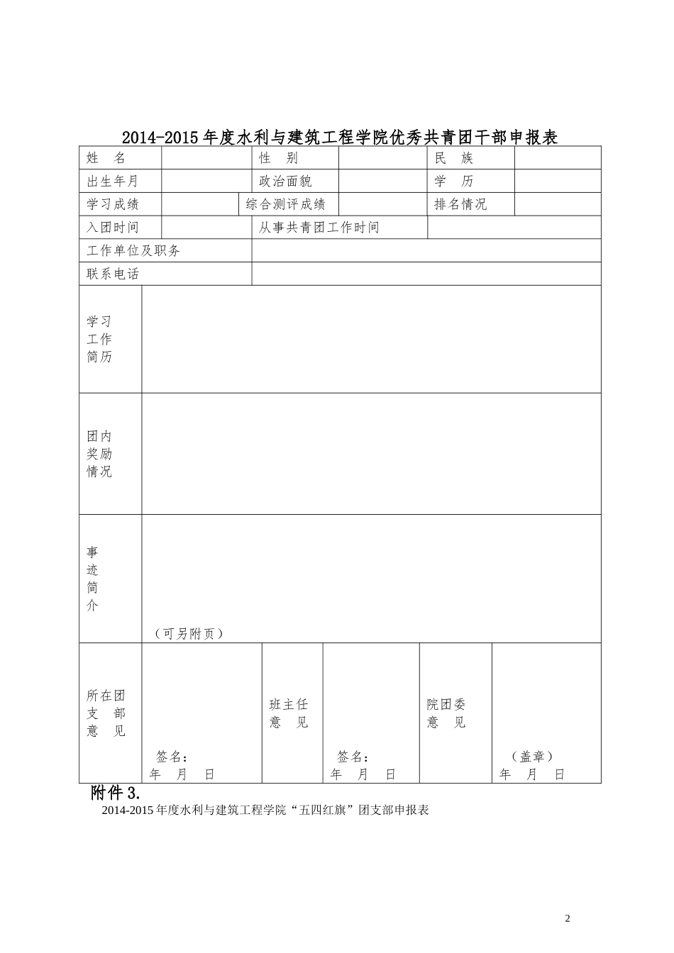 优秀团员-优秀团干部-红旗团支部评选表格_第2页