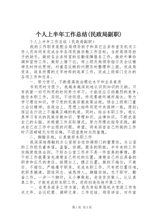 个人上半年工作总结民政局副职