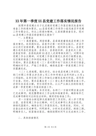 第一季度县党建工作落实情况报告