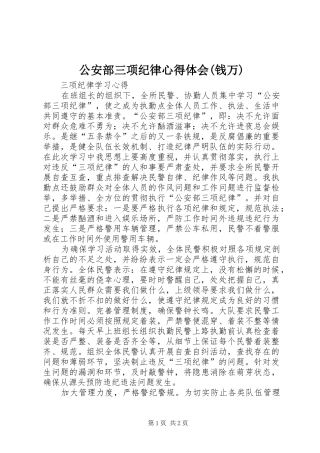 公安部三项纪律心得体会钱万