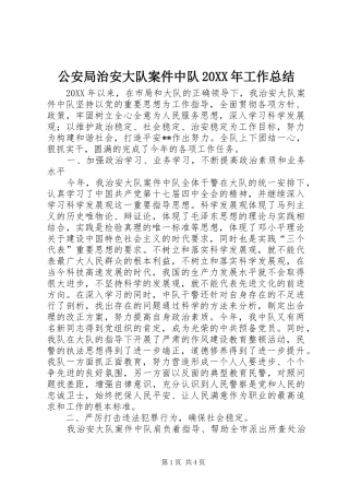 公安局治安大队案件中队工作总结