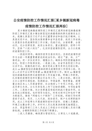 公安疫情防控工作情况汇报乡镇新冠病毒疫情防控工作情况汇报两份