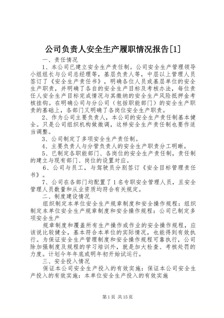 公司负责人安全生产履职情况报告_第1页