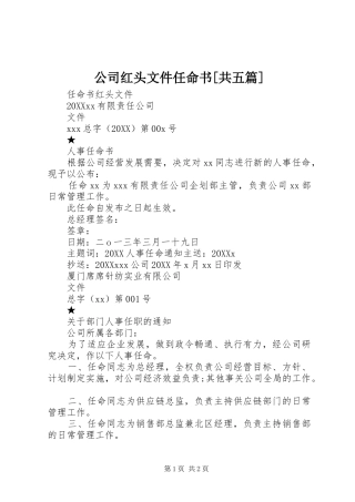 公司红头文件任命书共五篇