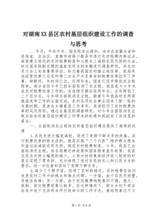 对湖南县区农村基层组织建设工作的调查与思考