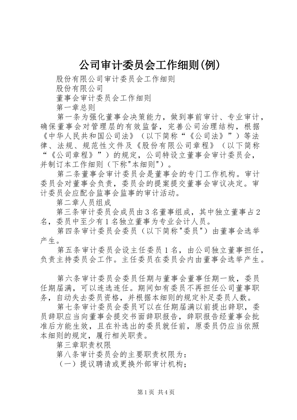 公司审计委员会工作细则例_第1页