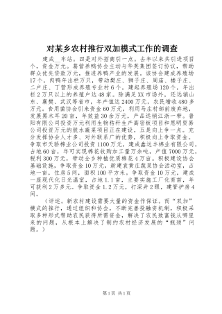 对乡农村推行双加模式工作的调查