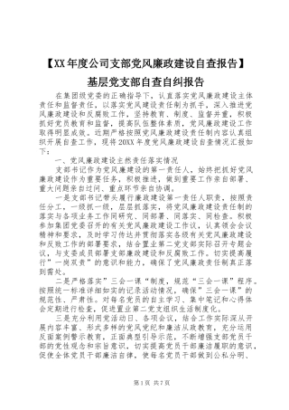 公司支部党风廉政建设自查报告基层党支部自查自纠报告