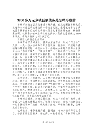 多万元乡镇巨额债务是怎样形成的