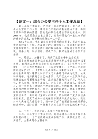 范文一综合办公室主任个人工作总结