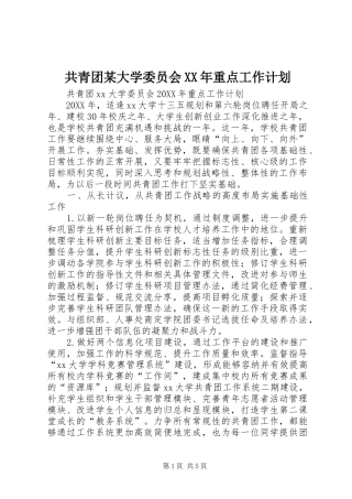 共青团大学委员会重点工作计划