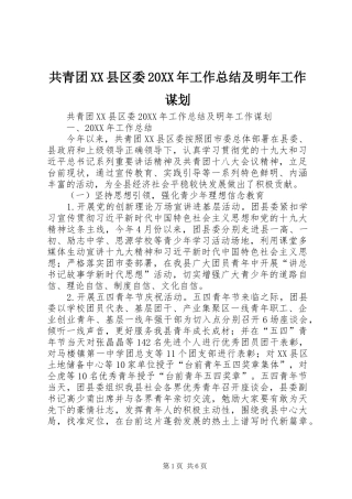 共青团县区委工作总结及明年工作谋划
