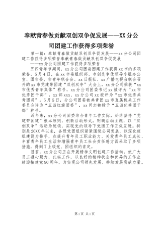 奉献青春做贡献双创双争促发展分公司团建工作获得多项荣誉