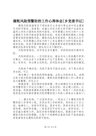 腐败风险预警防控工作心得体会乡党委书记