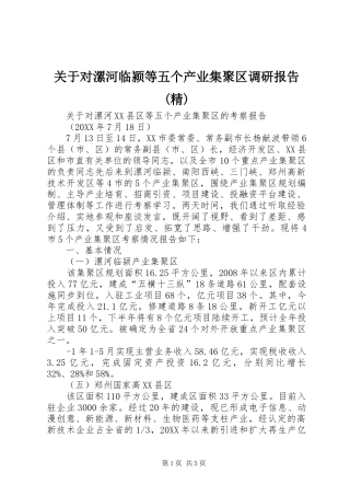 关于对漯河临颍等五个产业集聚区调研报告精