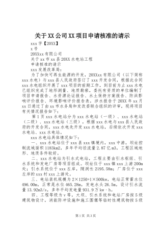 关于公司项目申请核准的请示