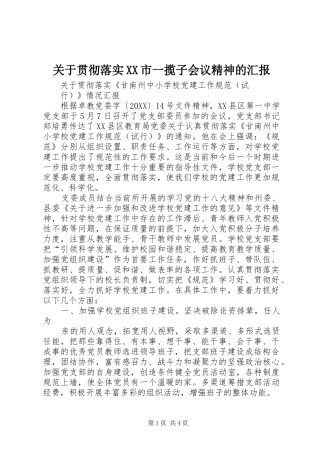 关于贯彻落实市一揽子会议精神的汇报