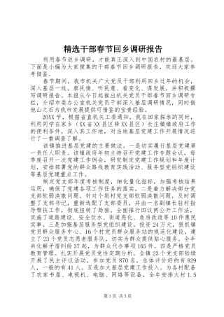 干部春节回乡调研报告