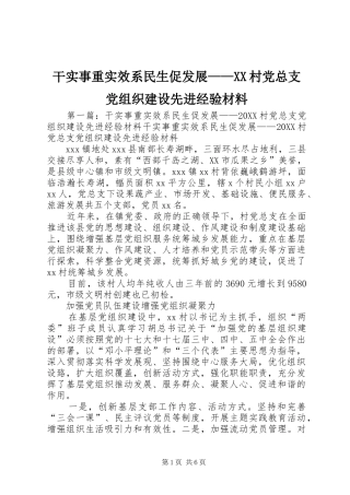 干实事重实效系民生促发展村党总支党组织建设先进经验材料