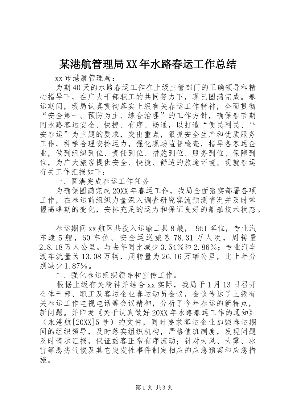 港航管理局水路春运工作总结_第1页