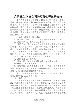 关于设立分公司的可行性研究报告的