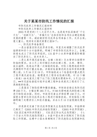 关于市防汛工作情况的汇报