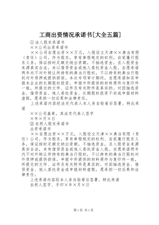 工商出资情况承诺书大全五篇